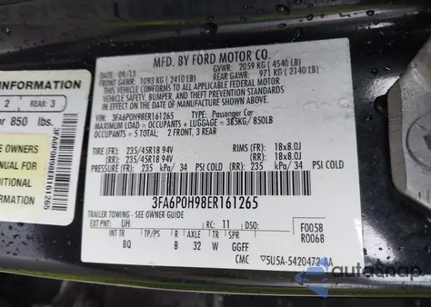 2014 Ford Fusion Se из США, поврежденный, VIN 3FA6P0H98ER161265